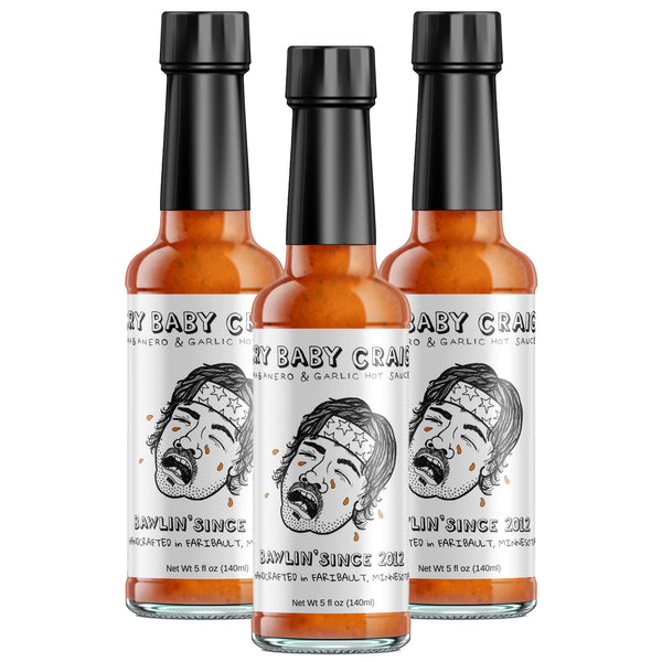 Cry Baby Craig's Hot Sauce, three 5 oz bottles